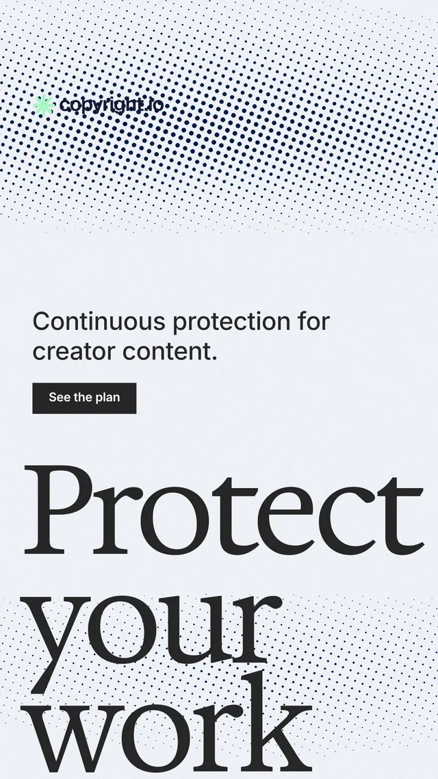 Instagram story for copyright.io: "Put an agent on it." Split block style, oversized layout, light palette in white, blue, grey.