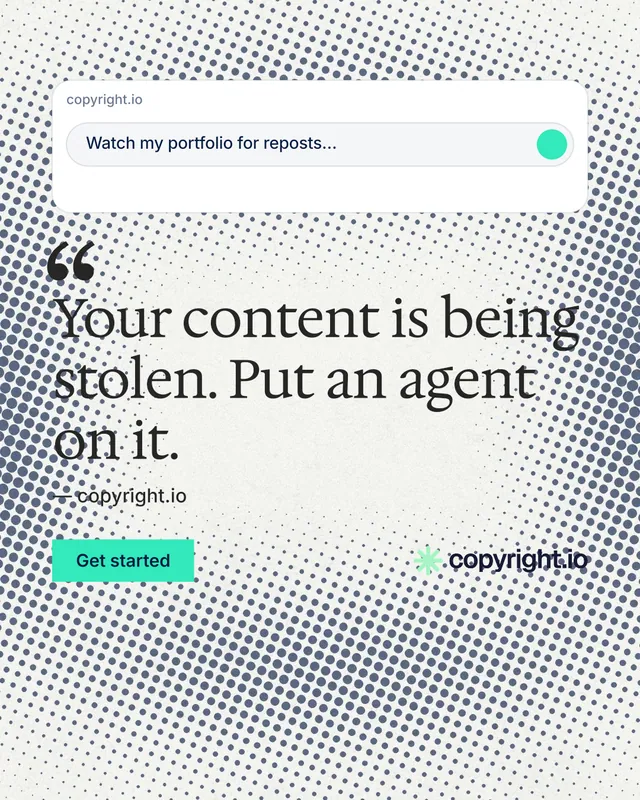 Instagram portrait post for copyright.io: "See the plan first." Retro print style, quote layout, light palette in white, grey.