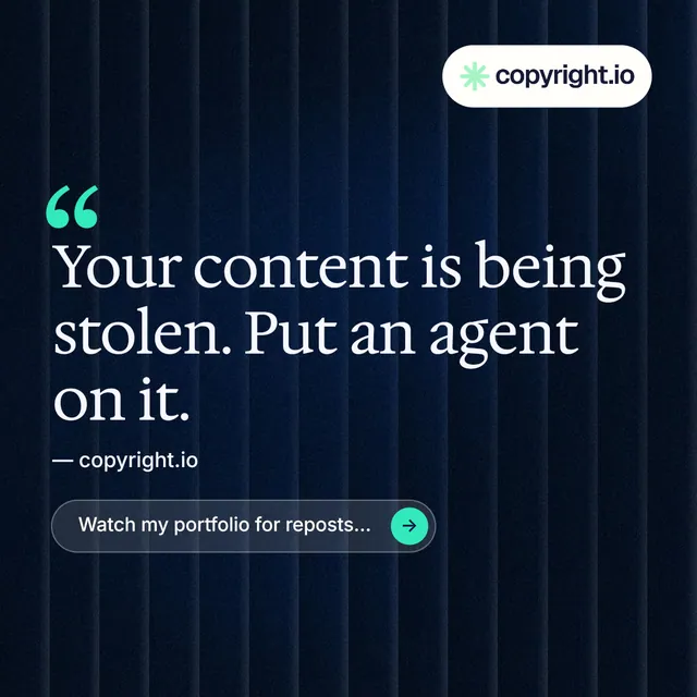Instagram post for copyright.io: "Evidence, documented." Agentic glass style, quote layout, dark palette in black, blue, grey.