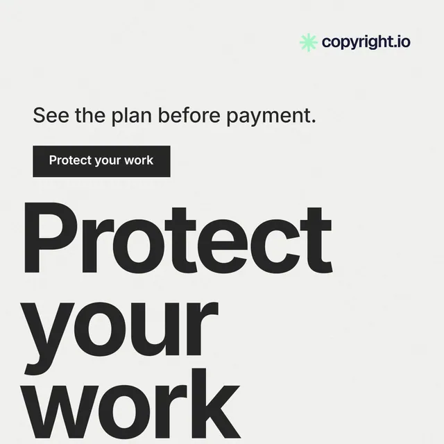 Instagram post for copyright.io: "Your content is being stolen." Swiss style, oversized layout, light palette in white, grey.