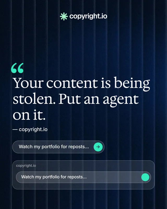 Instagram portrait post for copyright.io: "See the plan first." Agentic glass style, quote layout, dark palette in blue, black.