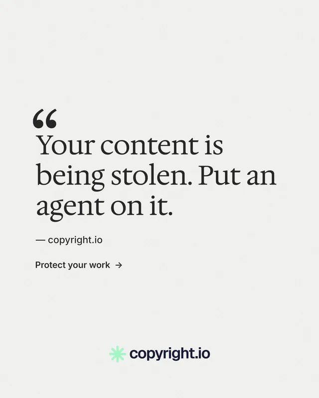 Instagram portrait post for copyright.io: "Reposts don't remove themselves." Minimal luxury style, quote layout, light palette in white.