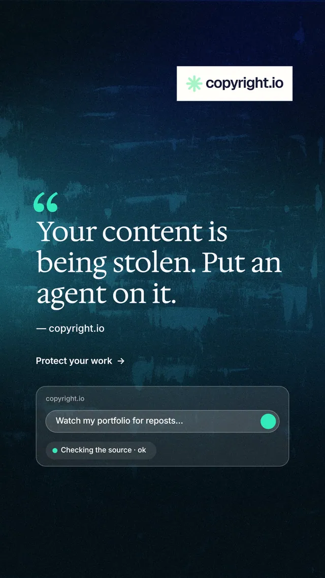 Instagram story for copyright.io: "Evidence, documented." Minimal luxury style, quote layout, dark palette in blue, black.