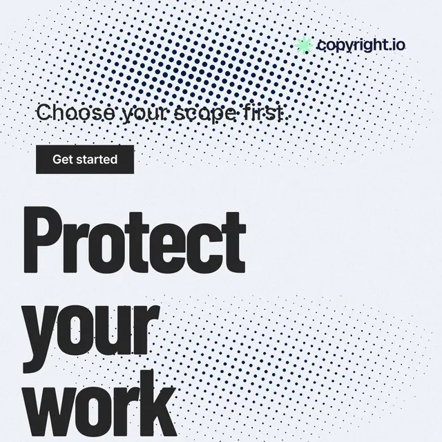 Instagram post for copyright.io: "Put an agent on it." Retro print style, oversized layout, light palette in white, blue, grey.