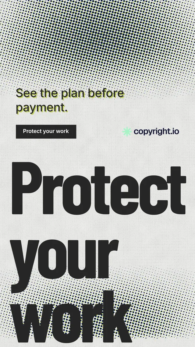 Instagram story for copyright.io: "Put an agent on it." Retro print style, oversized layout, light palette in grey, white.