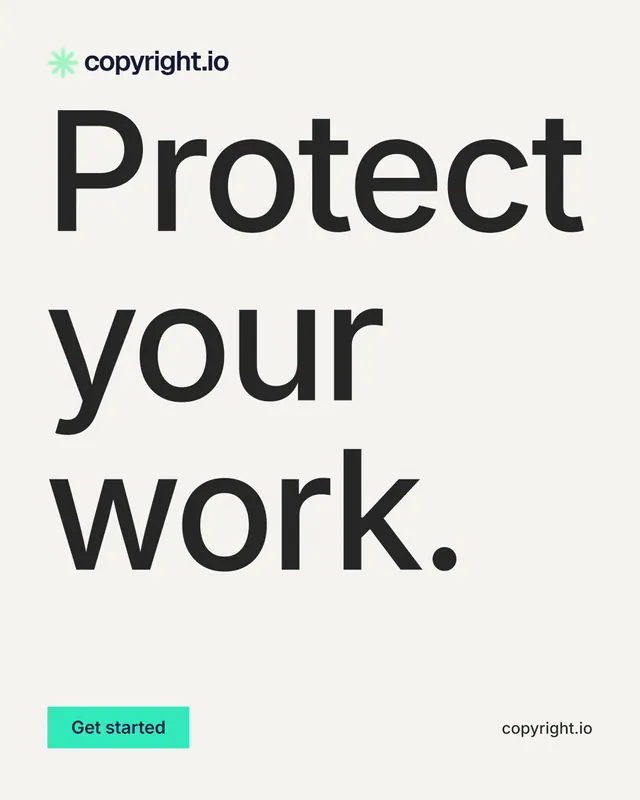 Instagram portrait post for copyright.io: "Protect your work." Swiss style, poster layout, light palette in white, grey.