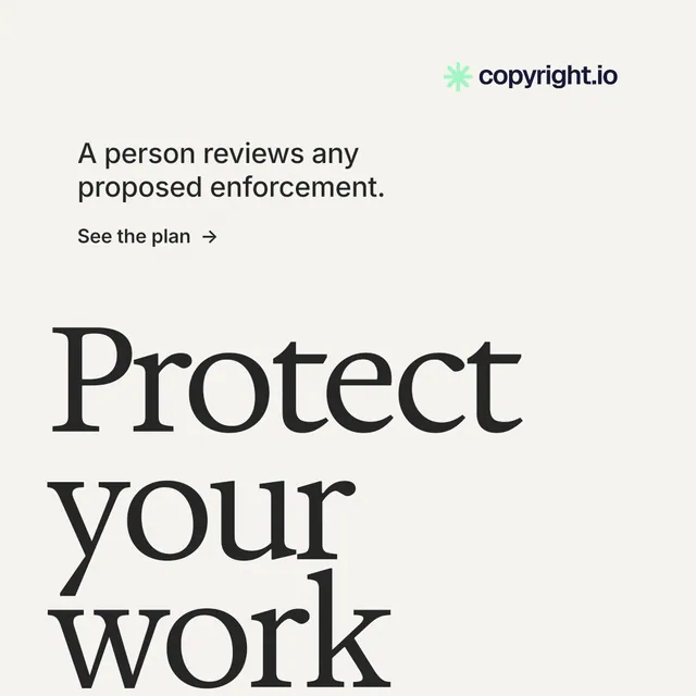 Instagram post for copyright.io: "Put an agent on it." Minimal luxury style, oversized layout, light palette in white, grey.