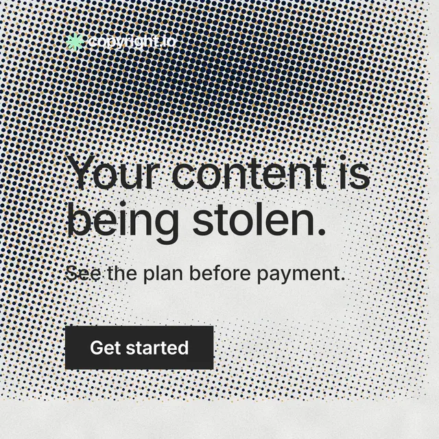 Instagram post for copyright.io: "Your content is being stolen." Swiss style, skeleton layout, light palette in grey, white.