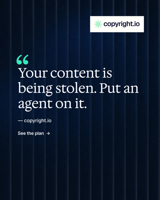 Instagram portrait post for copyright.io: "See the plan first." Minimal luxury style, quote layout, dark palette in black, grey.