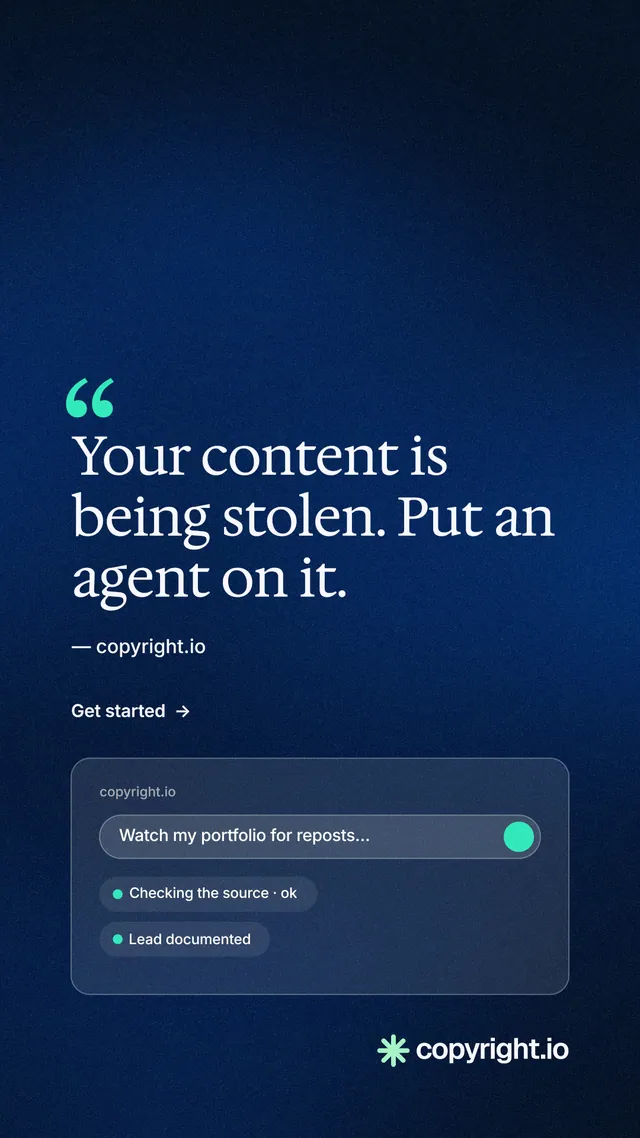 Instagram story for copyright.io: "See the plan first." Minimal luxury style, quote layout, dark palette in blue, black.