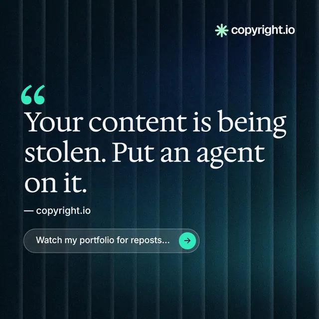 Instagram post for copyright.io: "Evidence, documented." Agentic glass style, quote layout, dark palette in blue, black.