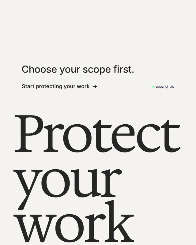Instagram portrait post for copyright.io: "Put an agent on it." Minimal luxury style, oversized layout, light palette in white, grey.