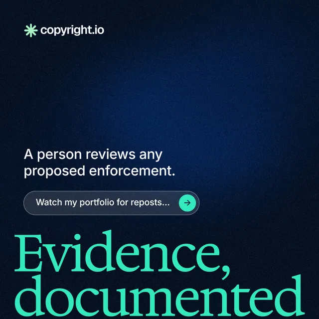 Instagram post for copyright.io: "Put an agent on it." Agentic glass style, oversized layout, dark palette in black, blue, teal.