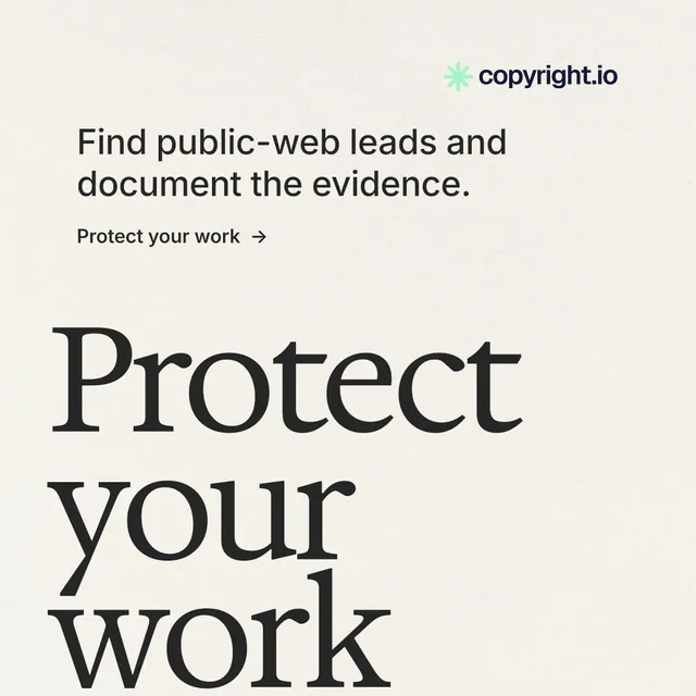 Instagram post for copyright.io: "Put an agent on it." Minimal luxury style, oversized layout, light palette in white, grey.