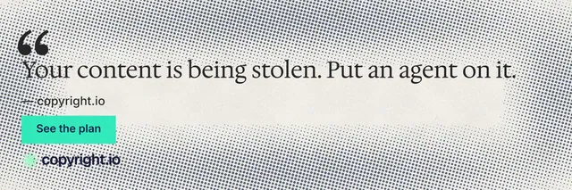 X header for copyright.io: "Evidence, documented." Retro print style, quote layout, light palette in grey, white, orange.