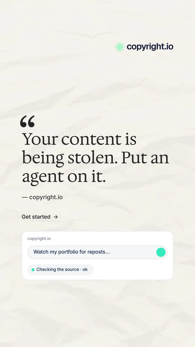 Instagram story for copyright.io: "Your content is being stolen." Minimal luxury style, quote layout, light palette in white.