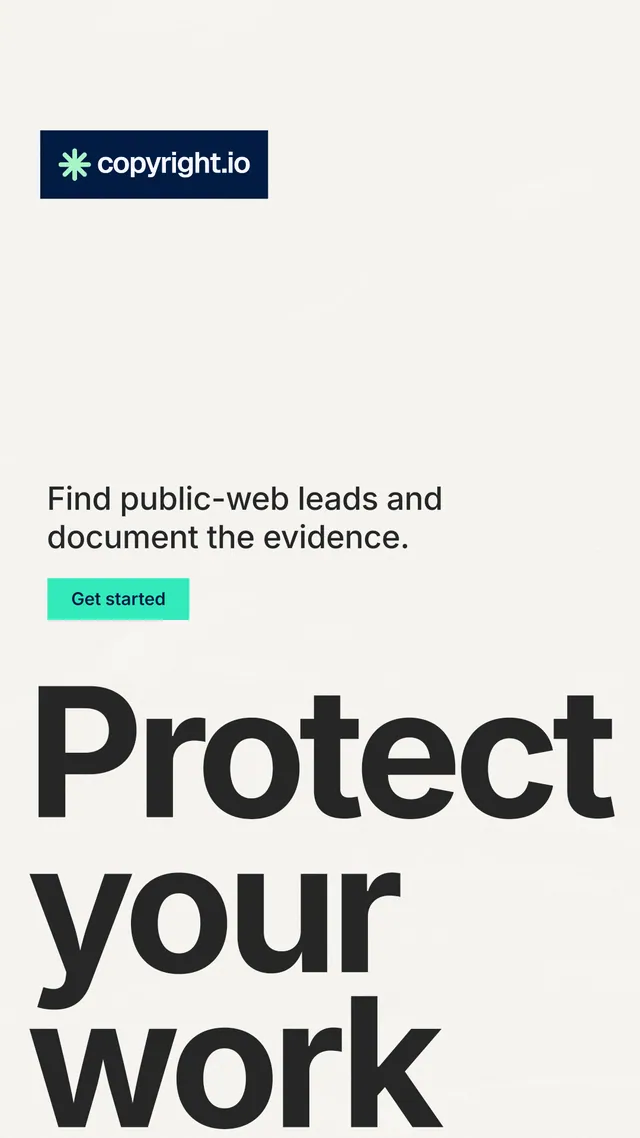Instagram story for copyright.io: "See the plan first." Swiss style, oversized layout, light palette in white, grey.