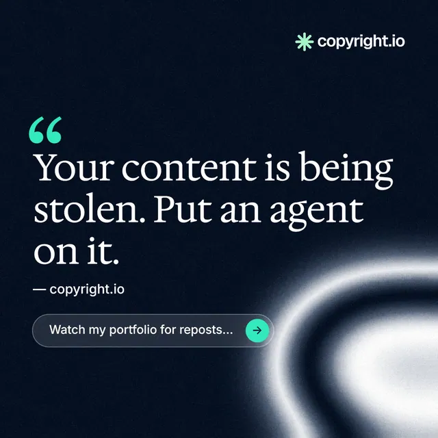 Instagram post for copyright.io: "See the plan first." Agentic glass style, quote layout, dark palette in black, grey.