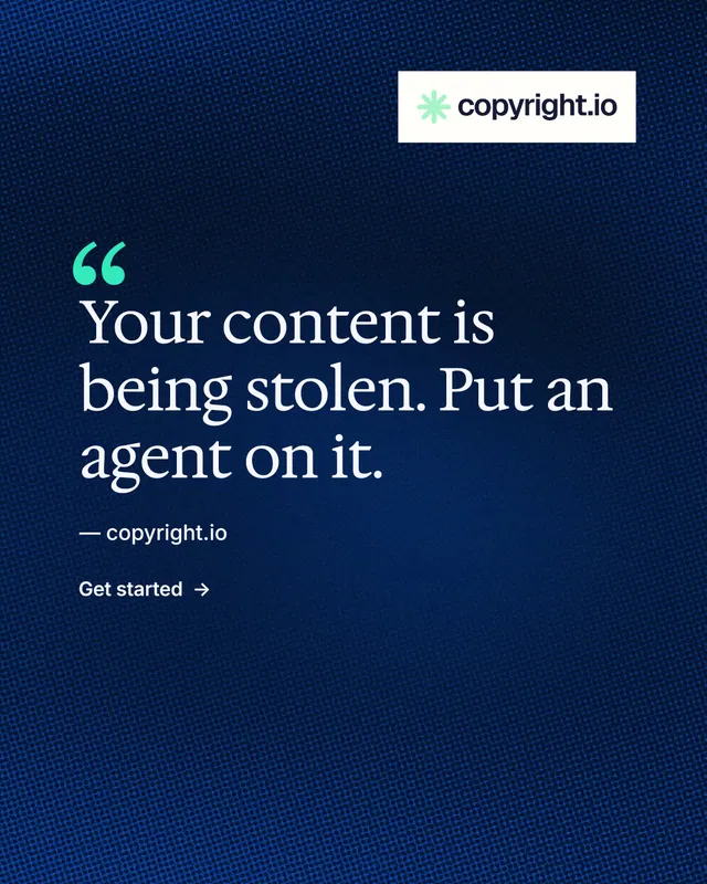 Instagram portrait post for copyright.io: "Evidence, documented." Minimal luxury style, quote layout, dark palette in blue, black.