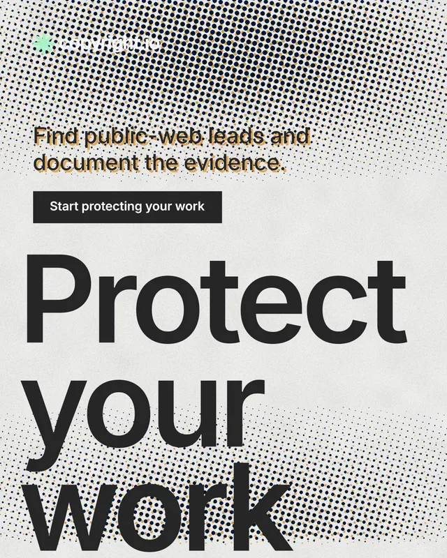 Instagram portrait post for copyright.io: "Your content is being stolen." Swiss style, oversized layout, light palette in grey, white.