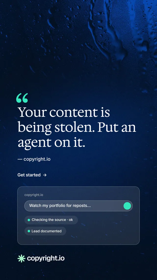 Instagram story for copyright.io: "See the plan first." Minimal luxury style, quote layout, dark palette in blue, black.