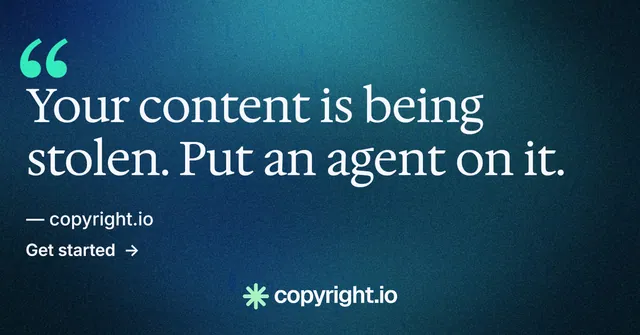 Social ad for copyright.io: "See the plan first." Minimal luxury style, quote layout, dark palette in blue.