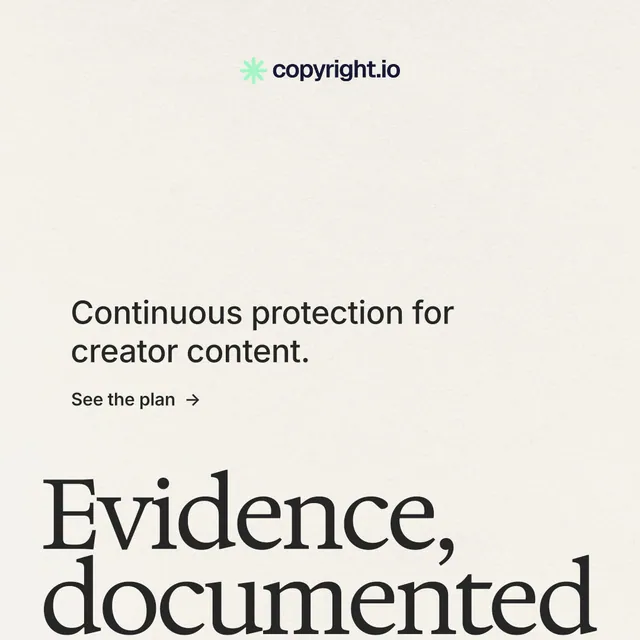 Instagram post for copyright.io: "Put an agent on it." Minimal luxury style, oversized layout, light palette in white, grey.