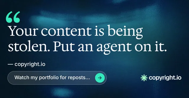 Social ad for copyright.io: "Evidence, documented." Agentic glass style, quote layout, dark palette in blue, black.