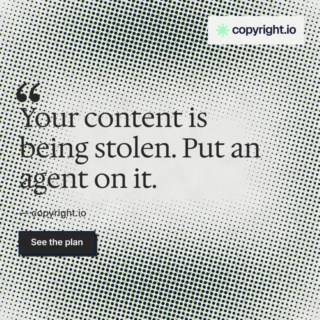 Instagram post for copyright.io: "Evidence, documented." Brutalist style, quote layout, light palette in grey, white.