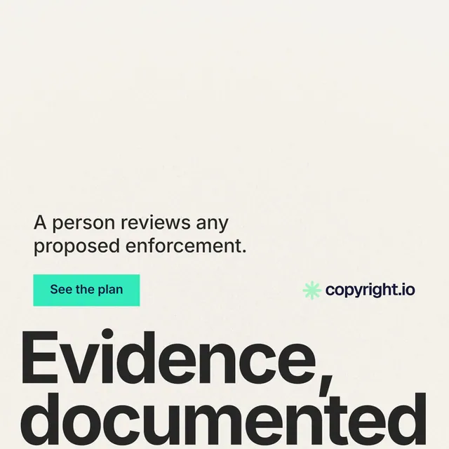 Instagram post for copyright.io: "Put an agent on it." Swiss style, oversized layout, light palette in white, grey.