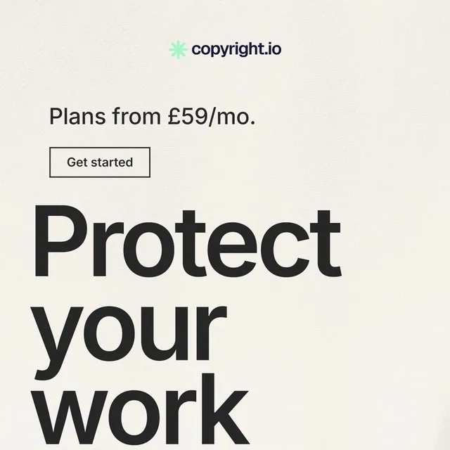 Instagram post for copyright.io: "See the plan first." Editorial style, oversized layout, light palette in white, grey.