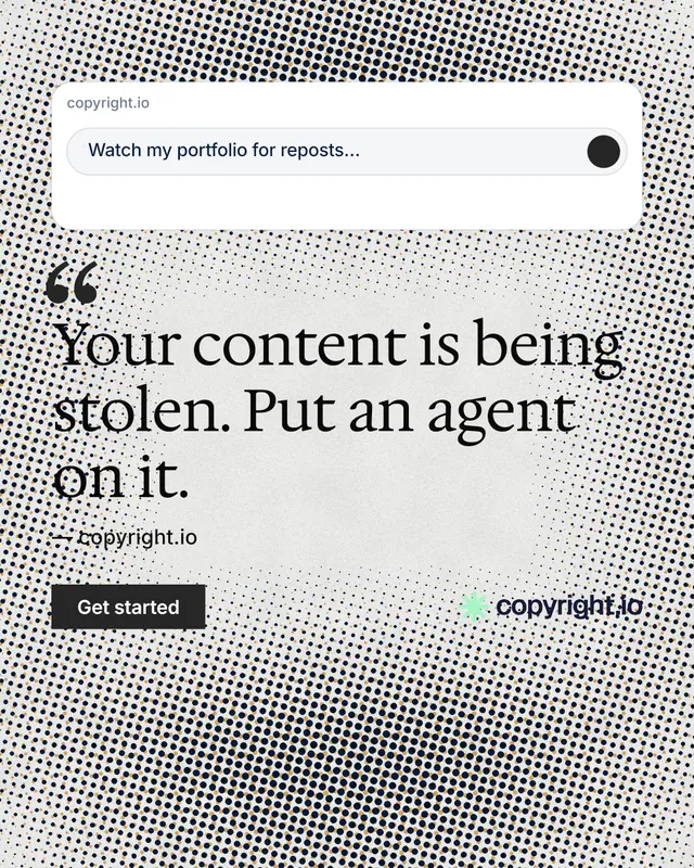 Instagram portrait post for copyright.io: "See the plan first." Swiss style, quote layout, light palette in white, grey.