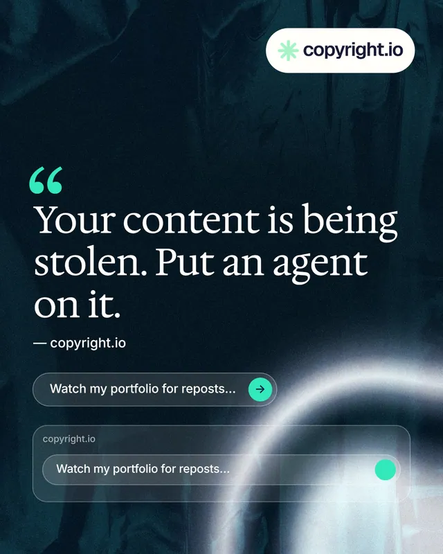 Instagram portrait post for copyright.io: "See the plan first." Agentic glass style, quote layout, dark palette in blue, black, grey.