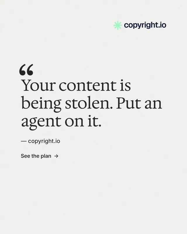 Instagram portrait post for copyright.io: "Evidence, documented." Minimal luxury style, quote layout, light palette in white, grey.