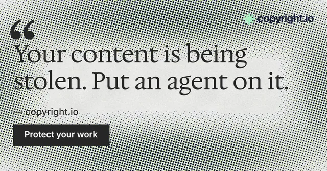 Social ad for copyright.io: "See the plan first." Retro print style, quote layout, light palette in grey, white.