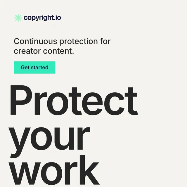 Instagram post for copyright.io: "Protect your work." Swiss style, oversized layout, light palette in white, grey.