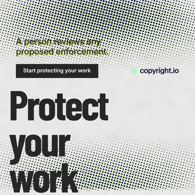 Instagram post for copyright.io: "Reposts don't remove themselves." Retro print style, oversized layout, light palette in grey, white.
