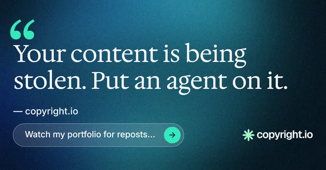 Social ad for copyright.io: "See the plan first." Agentic glass style, quote layout, dark palette in blue, black, teal.
