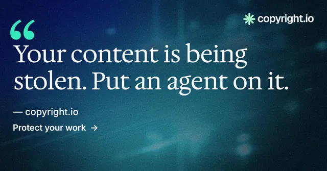 Social ad for copyright.io: "See the plan first." Minimal luxury style, quote layout, dark palette in blue.