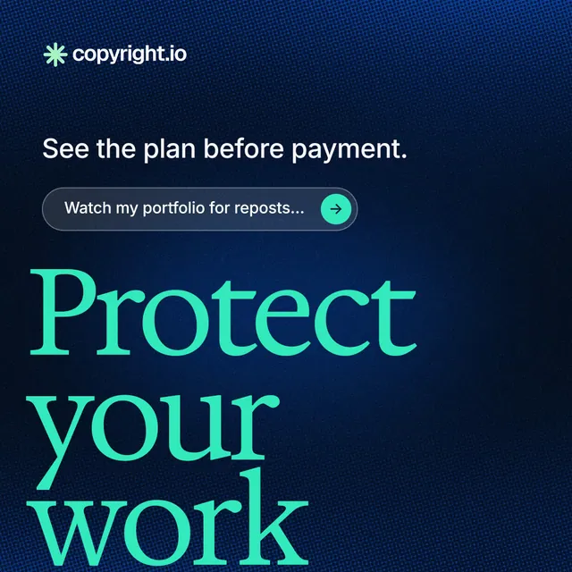 Instagram post for copyright.io: "Put an agent on it." Agentic glass style, oversized layout, dark palette in blue, black, teal.
