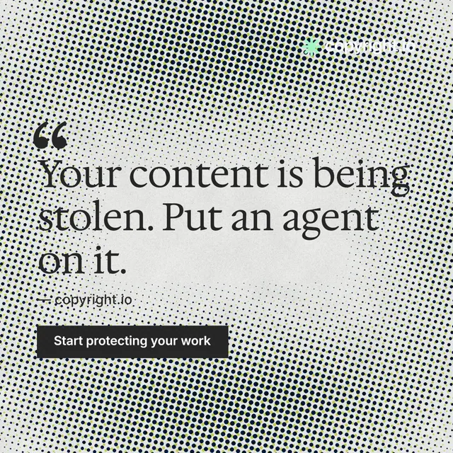 Instagram post for copyright.io: "Reposts don't remove themselves." Retro print style, quote layout, light palette in grey, white.