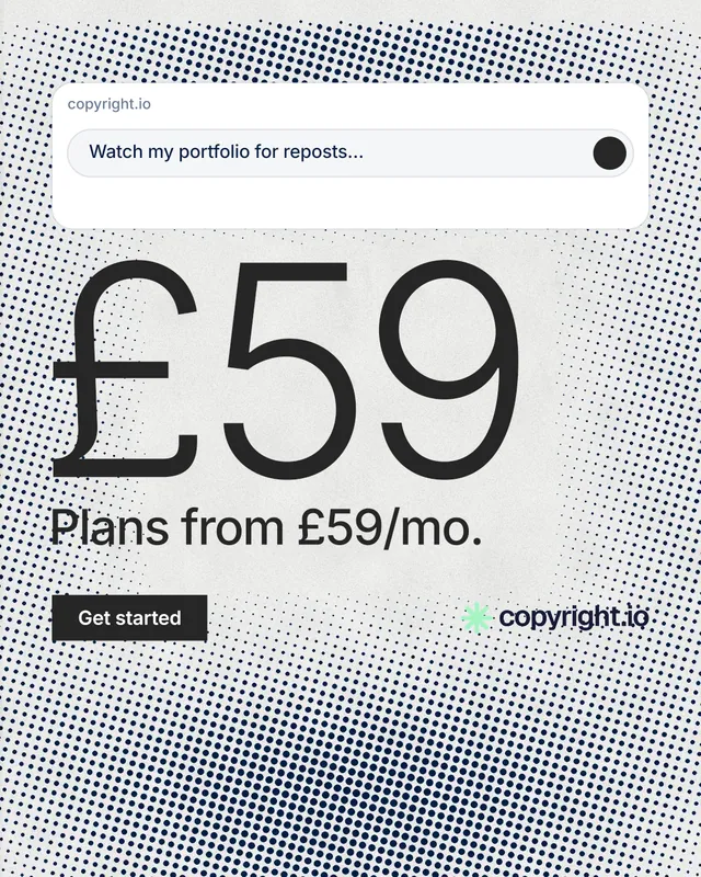 Instagram portrait post for copyright.io: "See the plan first." Swiss style, stat layout, light palette in grey, white.