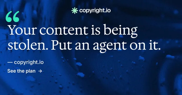 Social ad for copyright.io: "See the plan first." Minimal luxury style, quote layout, dark palette in black, blue.