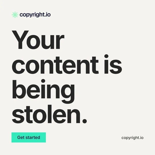 Instagram post for copyright.io: "Your content is being stolen." Swiss style, poster layout, light palette in white, grey.