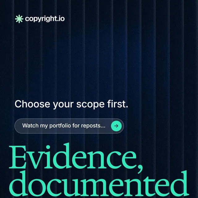 Instagram post for copyright.io: "Put an agent on it." Agentic glass style, oversized layout, dark palette in black, blue, teal.