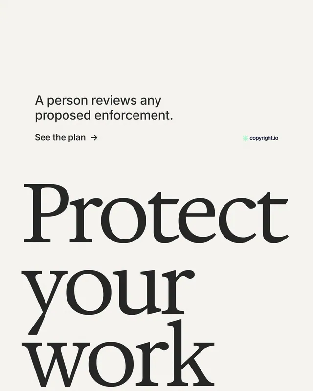 Instagram portrait post for copyright.io: "Your content is being stolen." Minimal luxury style, oversized layout, light palette in white, grey.