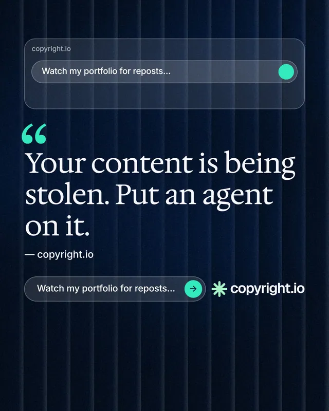Instagram portrait post for copyright.io: "See the plan first." Agentic glass style, quote layout, dark palette in blue, black.