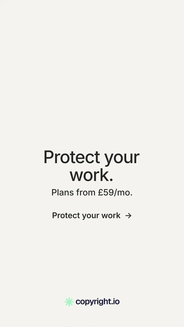 Instagram story for copyright.io: "Protect your work." Minimal luxury style, skeleton layout, light palette in white.