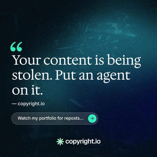 Instagram post for copyright.io: "Evidence, documented." Agentic glass style, quote layout, dark palette in blue, black, teal.