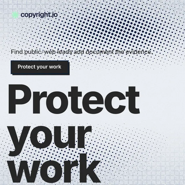 Instagram post for copyright.io: "See the plan first." Brutalist style, oversized layout, light palette in grey, blue, white.